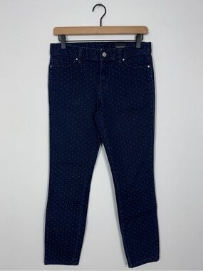 WJ34 {Club Monaco} Polka Dot X Cross Preppy Mid Rise Skinny Stretch Denim Jeans
